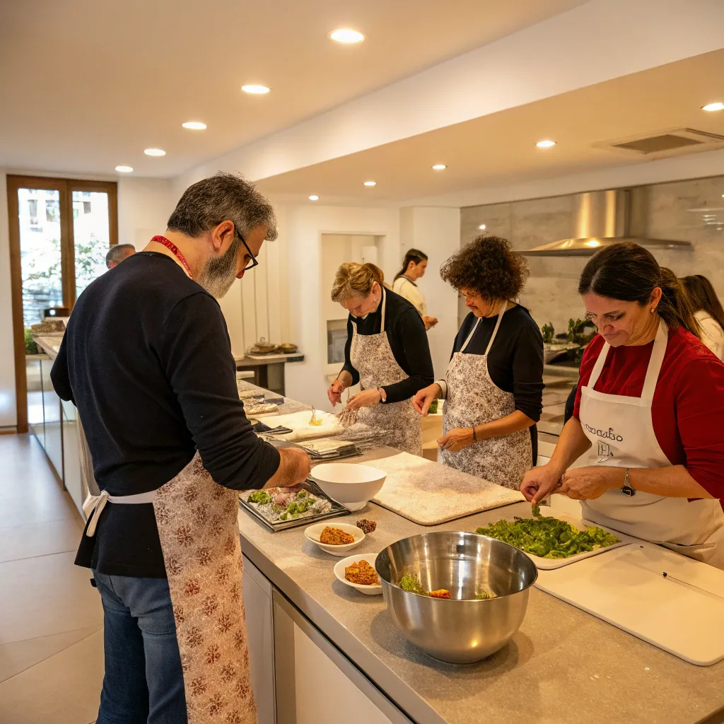 Participants engaged in a cooking class session at ZENATHION